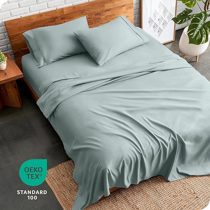Bare Home Split Head Flex King Sheet Set - 1800 Ultra-Soft Microfiber Bed Sheets - Double Brushed - Deep Pockets - Easy Fit - 4 Piece Set - FlexTop Bedding Sheets (Split Head Flex King, Sea Spray)