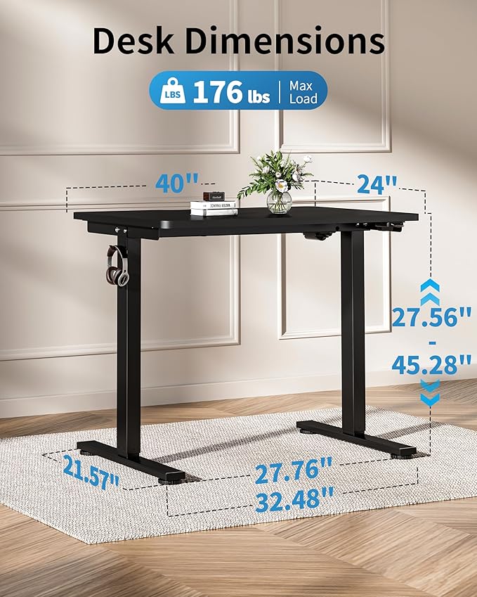 Okin Small Electric Standing Desk, 36" x 24" Whole Piece Height Adjustable Desk, Black Sit to Stand Desks Computer Workstation for Home Office