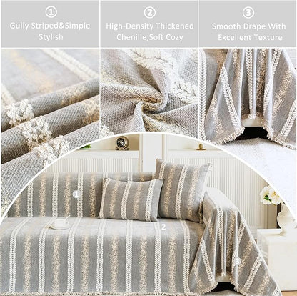Couch Cover for Dogs Washable Sofa Cover, Sectional Couch Covers, Sofa Covers for 2 Cushion Couch, Non Slip Stripe Sofa Slipcovers Furniture Protector, Couch Protector from Cat Claws, Light,71''x150''