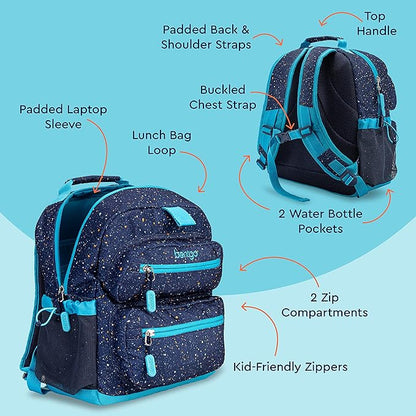 Bentgo Kids Confetti Backpack - Lightweight 14” Backpack for School, Travel & Daycare, Ideal for Ages 4+, Durable & Water-Resistant, Roomy Interior, & Loop for Lunch Bag (Confetti Edition-Abyss Blue)
