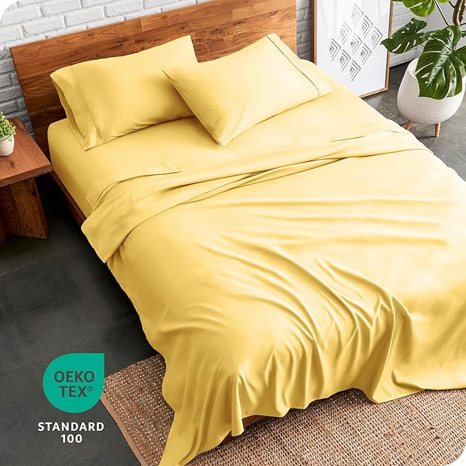 Bare Home King Sheet Set - Luxury 1800 Ultra-Soft Microfiber King Bed Sheets - Double Brushed - Deep Pockets - Easy Fit - 4 Piece Set - Bedding Sheets & Pillowcases (King, Lemon Drop)
