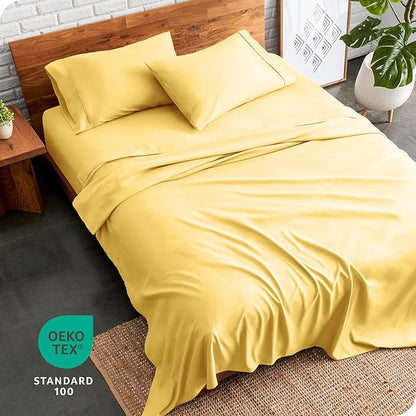 Bare Home King Sheet Set - Luxury 1800 Ultra-Soft Microfiber King Bed Sheets - Double Brushed - Deep Pockets - Easy Fit - 4 Piece Set - Bedding Sheets & Pillowcases (King, Lemon Drop)
