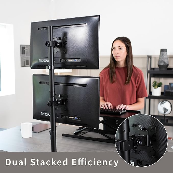 VIVO Dual Vertically Stacked Monitor Desk Mount, Extra Tall Adjustable Stand for 2 Ultrawides up to 34 inches, 22 lbs Capacity, Black, STAND-V002T