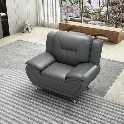 Container Furniture Direct Michael Modern Faux Leather Upholstered Stainless Steel Legs Living Room Sofa, Loveseat, Gray