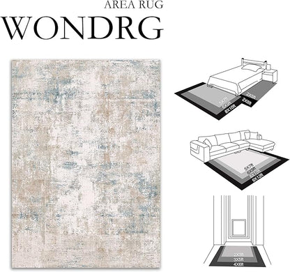 8x10 Washable Area Rug Beige Blue Neutral Abstract Living Room Bedroom Large Throw Rug Non Slip Soft Low Pile Indoor Floor Carpet for Dining Room Kitchen Office Entryway