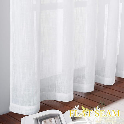 NICETOWN White Sheer Curtains 95 inches Length for Windows, Grommet Top Elegant Linen Blend Textured Window Treatment for French Door/Bedroom/Living Room, 70" Width, 1 Panel