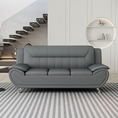 Container Furniture Direct Michael Modern Faux Leather Upholstered Stainless Steel Legs Living Room Sofa, Gray
