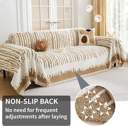 HAOMAIJIA Boho Sofa Covers Couch Covers for 3 Cushion Couch Sofa Pet Friendly Soft Thick Non Slip Couch Cover for Dogs Washable Sectional Couch Covers L Shape Furniture Protecto (XF-Khaki, 71"x118")