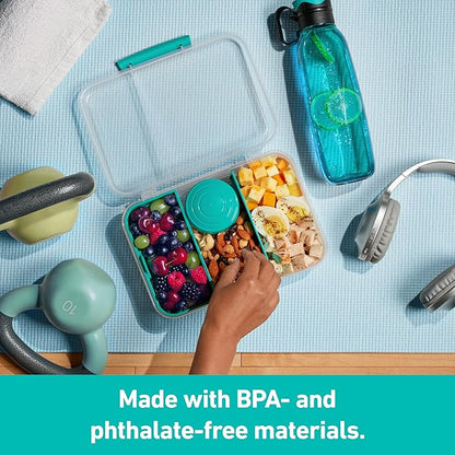Sistema TO GO Bento Box Create 1.48 L School Lunch Boxes With Compartments & Snack Pot BPA-Free 2 Count Minty Teal