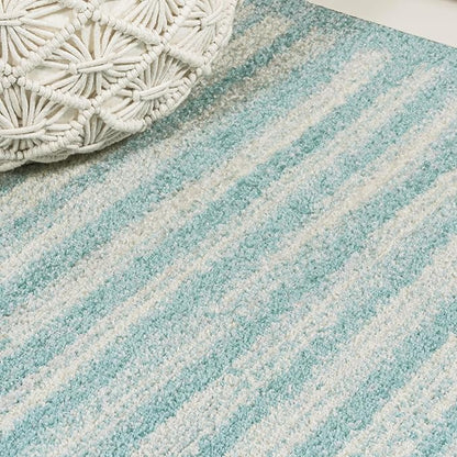 JONATHAN Y Khalil Modern Berber Stripe Turquoise/Cream Indoor Area Rug, 8x10, Contemporary, Bohemian, Easy-Cleaning for Living Room, Bedroom, Kitchen, Pet Friendly, Non-Shedding (MOH207D-8)