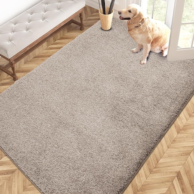 PURRUGS Easy Care Area Rug 4ft x 6ft, Non-Slip Machine Washable Entryway Rug, Dog Door Mat, Stain Resistant Accent Rug for Hallway, Living Room, Bedroom and Mudroom, Taupe