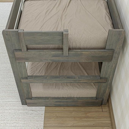Max & Lily Modern Farmhouse Low Bunk Bed, Twin-Over-Twin Bed Frame For Kids, Driftwood