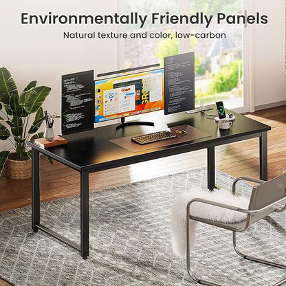 Huuger 55 x 24 inch Desk with Power Outlets & USB-C, Deeper & Thicker Desktop, Robust Metal Tubes, Computer Desk, Heavy Duty Office Desk, Work Gaming Desk for Home Office, Black