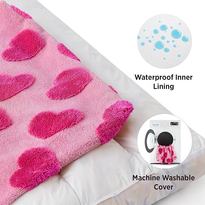LE SURE Large Dog Beds-Thick Shredded Chopped Foam Pet Bed Indoor Valentine's Day Gift for Pets,Washable Cute Modern Fuzzy Plush & Anti Slip Bottom,Lover Hearts