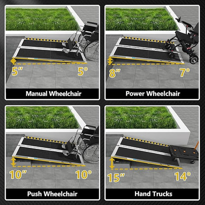 5FT Portable Wheelchair Ramp, Non-Slip Aluminum Folding Handicap Ramp, Ramps for Wheelchairs for Home with Handle, Wheelchair Ramps for Home Steps/Stairs/Threshold/Doorways/Scooter, 600LBS Capacity