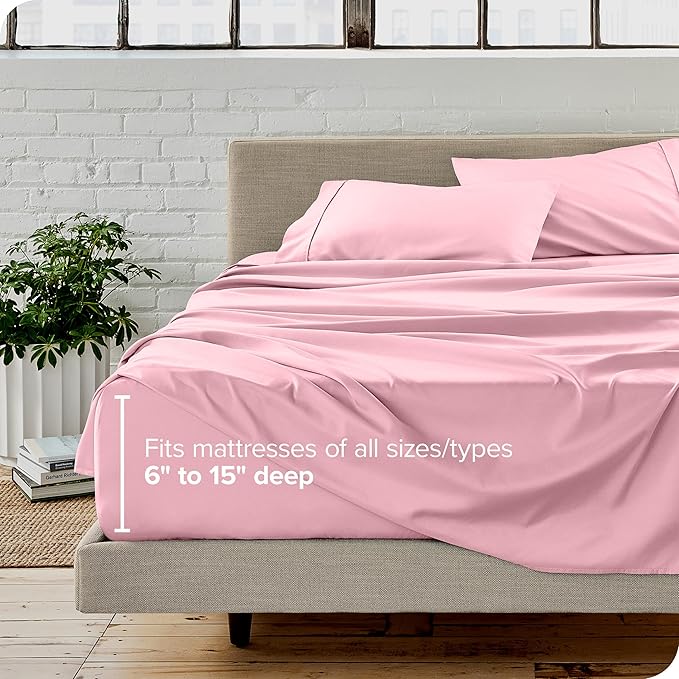 Bare Home Queen Sheet Set - Luxury 1800 Ultra-Soft Microfiber - Double Brushed - Deep Pockets - Easy Fit - 4 Piece Set - Bedding Sheets & Pillowcases (Queen, Light Pink)