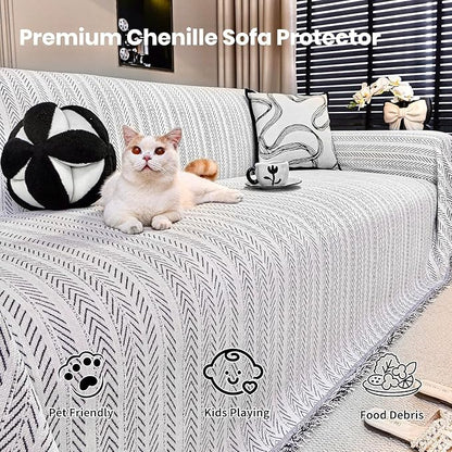 Nobildonna Sofa Cover Washable Soft Thicken Chenille Couch Cover with Tassel,Waterproof Sofa Slipcover for 2-3 Cushion Couch,Sectional Sofa,L-Shaped Furniture Protector Pet-Friendly,Beige 91"x118"