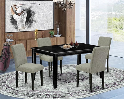 East West Furniture DUAB5-BLK-06 5 Piece Kitchen Table Set for 4 Includes a Rectangle Dining Table and 4 Shitake Linen Fabric Parson Dining Room Chairs, 36x60 Inch, Black