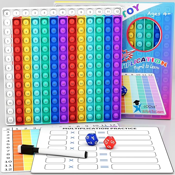 COOVA Multiplication Chart Pop It - Multiplication Game Board, 12x12 Times Table Math Game Board for Kids Learning, Educational Multiplication Machine Toy