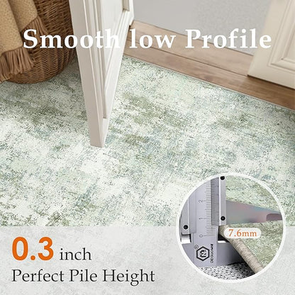 8x10 Washable Area Rug Green Modern Neutral Abstract Living Room Bedroom Indoor Floor Carpet Low Pile Soft Non-Slip Lightweight Vacuumable Large Throw Rug for Nursery Dining Room