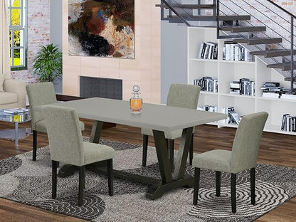 East West Furniture V697AB106-5 5 Piece Kitchen Table Set for 4 Includes a Rectangle Dining Room Table with V-Legs and 4 Shitake Linen Fabric Parson Dining Chairs, 40x72 Inch, Multi-Color
