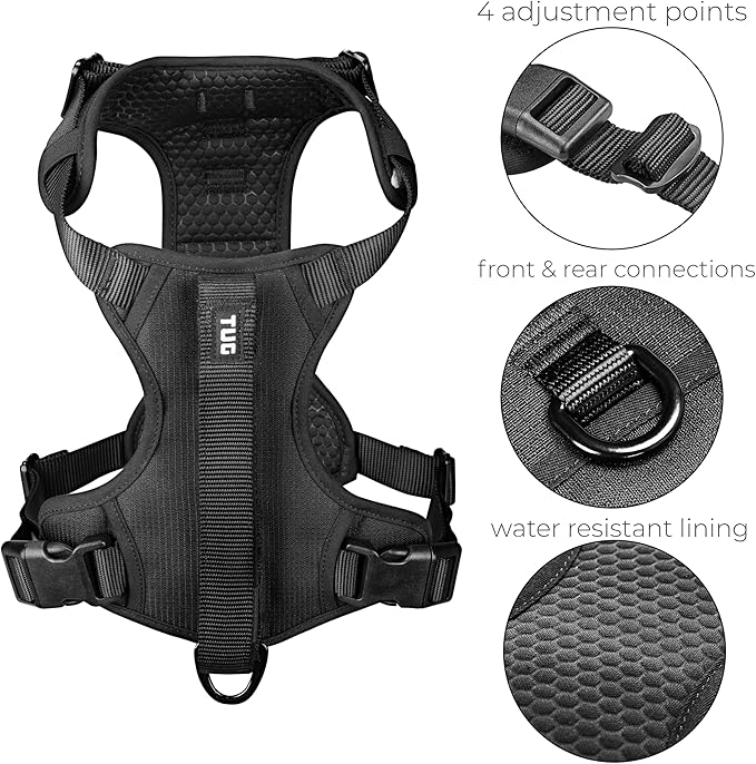 TUG Grab Dog Harness | Integrated Traffic Leash Magnetically Attached for Quick Control (Medium/Black)