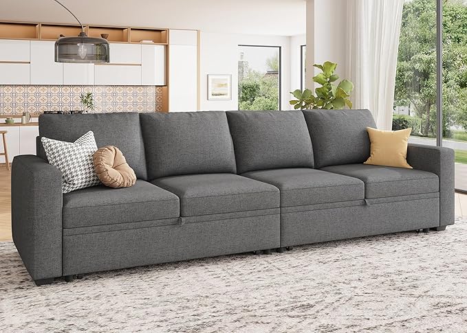 HONBAY Modular Sectional Sleeper Sofa Bed, with Pull Out Bed, Linen Convertible Sectional Couches for Living Room - Dark Grey