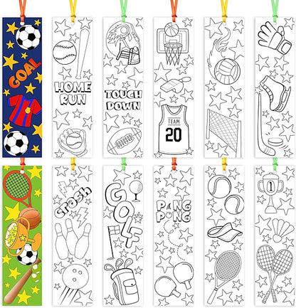 75Pcs Sports Ball Color Your Own Bookmarks for Kids Basketball Softball Theme DIY Coloring Blank Bookmark Classroom Art Craft Supplies for Teachers Students Birthday Gift Party Reward Goodie Filler