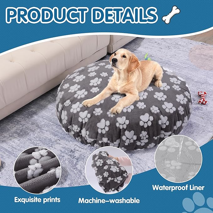 BALAPET Washable Dog Bed Covers Replacement Round Waterproof Bed Cover for Dog Soft Pet Bed Cover with Lovely Dog Paw Print and Double-Sided Usable Design,Cover Only(Dark Gray,30 * 30 * 10in)