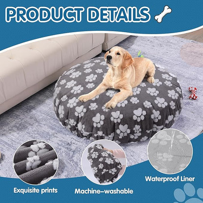 BALAPET Washable Dog Bed Covers Replacement Round Waterproof Bed Cover for Dog Soft Pet Bed Cover with Lovely Dog Paw Print and Double-Sided Usable Design,Cover Only(Dark Gray,30 * 30 * 10in)