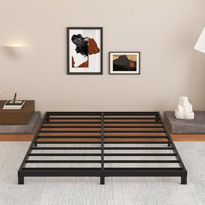 5 Inch Low Bed Frame Full, Heavy Duty Full Size Bed Frame Low Profile, No Box Spring Needed, Easy Assembly, Noise Free, Black