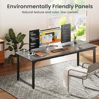 Huuger 63 x 24 inch Desk with Power Outlets & USB-C, Deeper & Thicker Desktop, Robust Metal Tubes, Computer Desk, Heavy Duty Office Desk, Work Gaming Desk, for Home Office, Grey