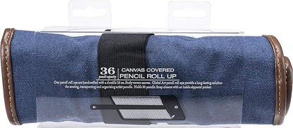 Speedball Art Products 354360 Canvas Pencil Case Roll-Up, Denim W/Brown Trim, Holds up to 36 Pencils