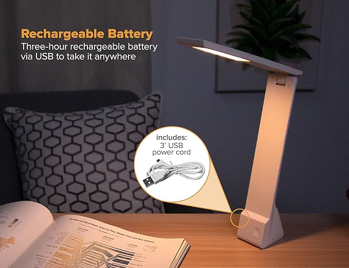 Bostitch Office Rechargeable Battery Led Desk Lamp, 3 Color Temperatures, Flip Open, Gray (KT-VLED1810-GRAY)