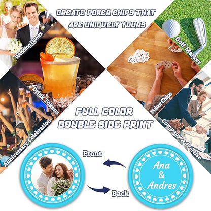 200-1000 Custom Plastic Poker Chips,Drink Chips,Personalized Your Own Logo, Image and Text, Double Sided Full Color Printing Custom Tokens For Bar, Events, Weddings, Business Card & Promotional Tokens