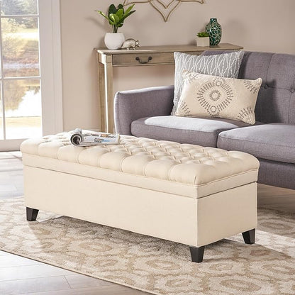 Ball & Cast 50" Upholstered Storage Ottoman with Button-Tufted Diamond Stitching,End Bench w/Uses Pressure Hinges and Legs,Versatile Entryway Footrest Stool for Living Room & Bedroom,Beige