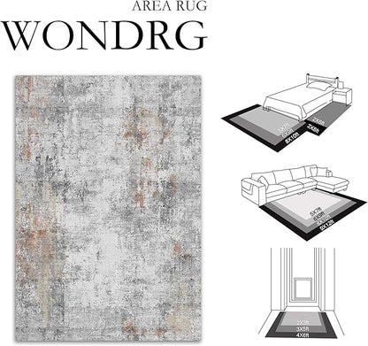 5x7 Washable Area Rug Grey Rust Modern Neutral Abstract Living Room Bedroom Indoor Floor Carpet Low Pile Soft Non-Slip Lightweight Vacuumable Throw Rug for Kitchen Dining Room