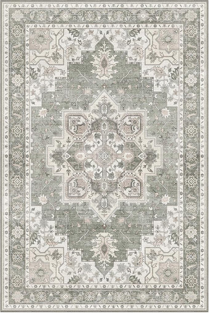 GENIMO 5x7 Area Rugs for Living Room, Machine Washable Non Slip Vintage Rugs, Low Pile Lightweight Chenille Print Rug for Bedroom, Dining Room, Home Office, Moonlight