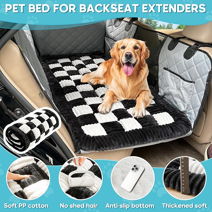 Dog Car Bed Mat, Non-Slip Backseat Extender Pet Blanket, Plaid Dog Bed for SUVs, Sedans & Trucks, Chew-Resistant Travel Pad for Dogs, Easy Clean & Scratch-Proof & Comfort (50"x24.6")