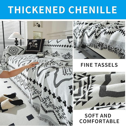 LUFEIJIASHI Boho Couch Covers for Sofa Non Slip Sofa Covers Washable Couch Covers for 3 Cushion Couch Sofa Pet Friendly Sectional Couch Cover Blanket Furniture Protector for Dogs (Black, 71"x134")