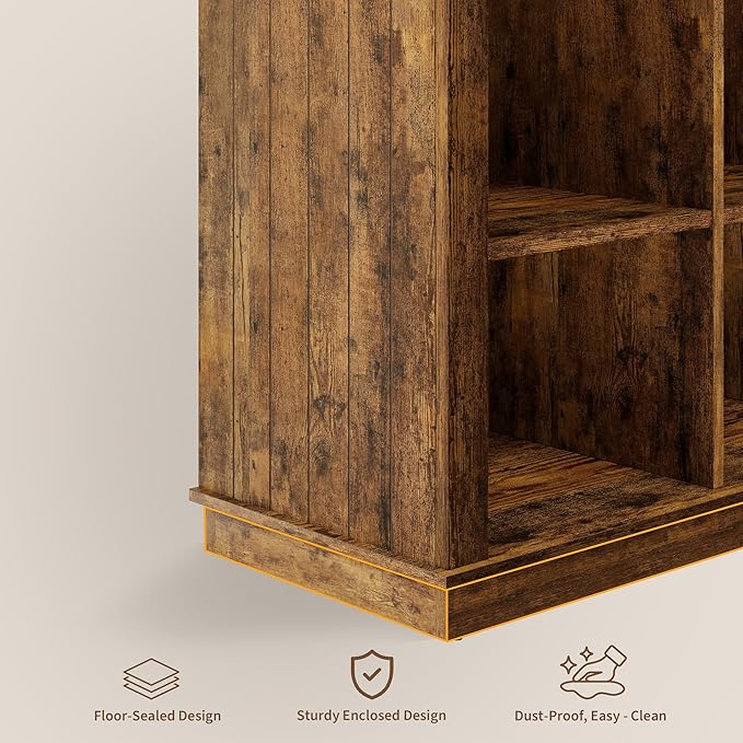 GarveeHome 8 Cube Storage Organizer Bookshelf, 3 Tier Farmhouse Horizontal Bookcase, 62 Inch Wood Storage Bookcase for Entryway, Long Low Bookshelves for Living Room-Retro Brown