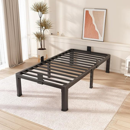 FUIOBYVV Twin XL Bed Frames with Round Corner Edge Legs 14 inch High 3500 lbs Heavy Duty Metal Platform Bed Frame Twin Size No Box Spring Needed/Non-Slip/Steel Slat Support/Noise Free