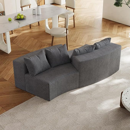 KEIKI Corduroy Curved Sectional Sofa, 2 Seater Symmetrical Modular Semi Circular Couch, Deep Seat Tufted Corner Sofa for Living Room, Lobby, Gray
