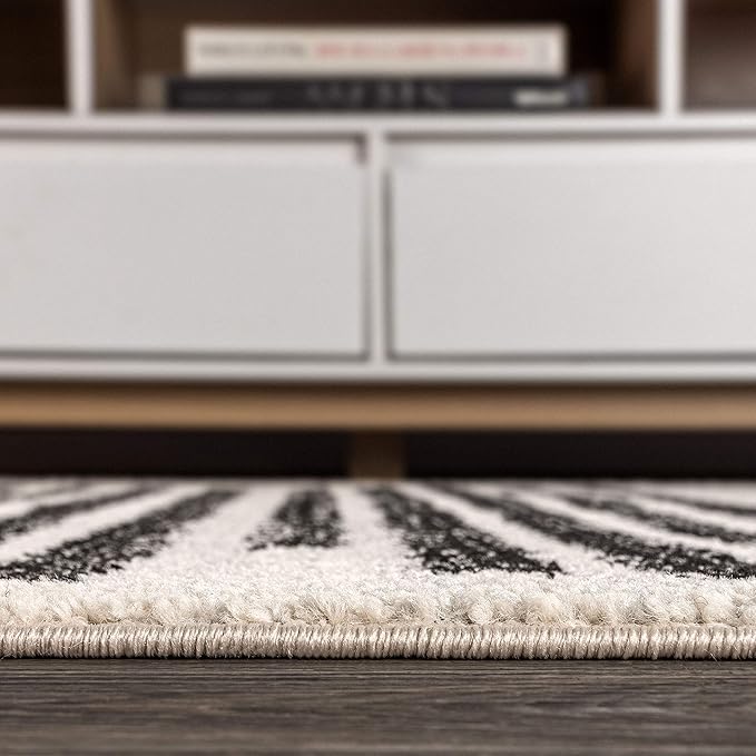 JONATHAN Y Khalil Modern Berber Stripe Cream/Black Runner Rug, 2x8, Contemporary, Bohemian, Easy-Cleaning for Living Room, Bedroom, Kitchen, Pet Friendly, Non-Shedding (MOH207A-28)