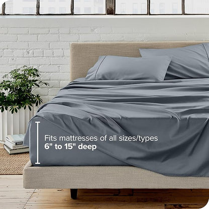 Bare Home Split Head Flex King Sheet Set - 1800 Ultra-Soft Microfiber Bed Sheets - Double Brushed - Deep Pockets - Easy Fit - 4 Piece Set - FlexTop Bedding Sheets (Split Head Flex King, Steel Blue)