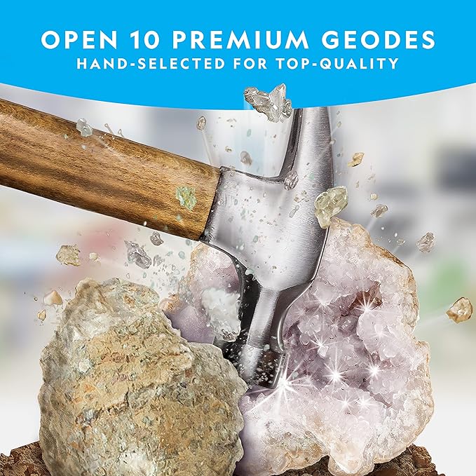 National Geographic Break Open 10 Premium Geodes – Includes Goggles & 2 Display Stands - Great STEM Science Kit, Geology Gift for Kids, Break Your Own Geodes with Crystals