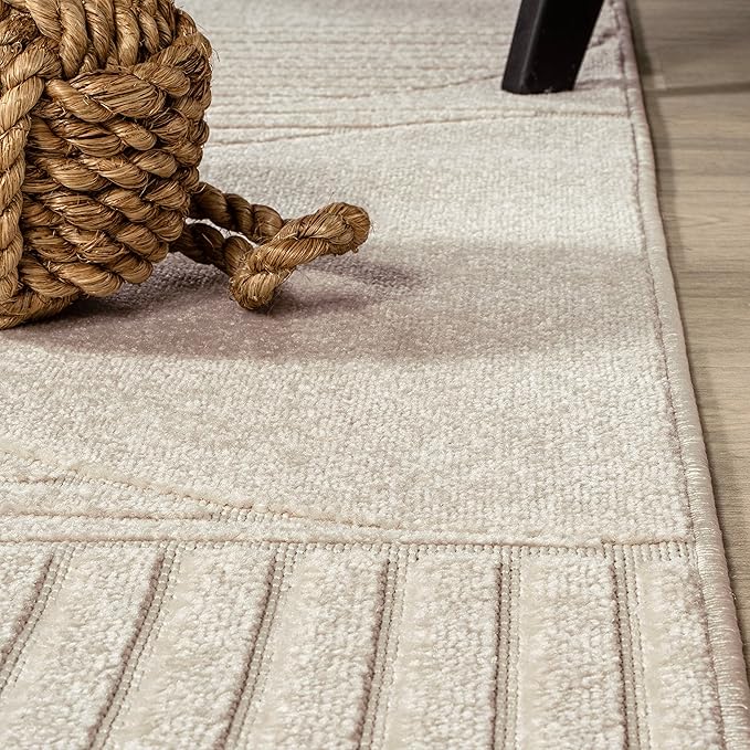 JONATHAN Y Nordby High-Low Arch Striped Ivory/Cream 7' Round Indoor/Outdoor Area Rug, Pet Friendly, Non-Shedding, Stain Resistant, Easy-Cleaning for Backyard, Patio, (SCN104B-7R)