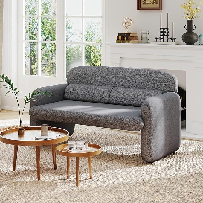 Furnimart Modern Loveseat Sofa, 54" 2-Seater Boucle Sofa, Comfy Upholstered Minimalist Couch, Small Couches for Small Spaces, Apartment, Office, Living Room, Bedroom, Dorm, Chenille Grey
