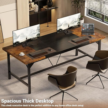 Unikito Large Computer Desk, 63 x 31.5 Inch Long Office Desks, Premium Sturdy 2 Person Desk, 1.4” Thick Study Writing Table, Modern Laptop Computer Table for Home Office Workstation, Rustic Brown