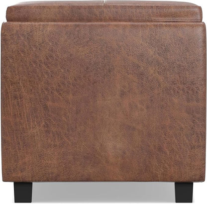 SIMPLIHOME Avalon Storage Ottoman - 42 inch Wide Upholstered Vegan Leather Rectangular Flip-Top Ottoman in Distressed Saddle Brown, Contemporary Coffee Table Ottoman for Living Room with Storage